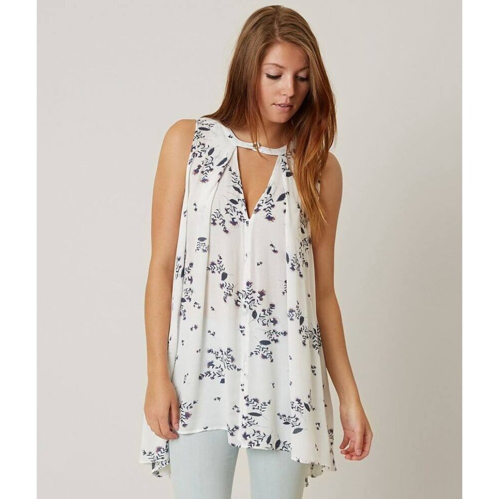 Free People Tree Swing Tank Top Size Small Ivory Sleeveless Mini Dress Floral